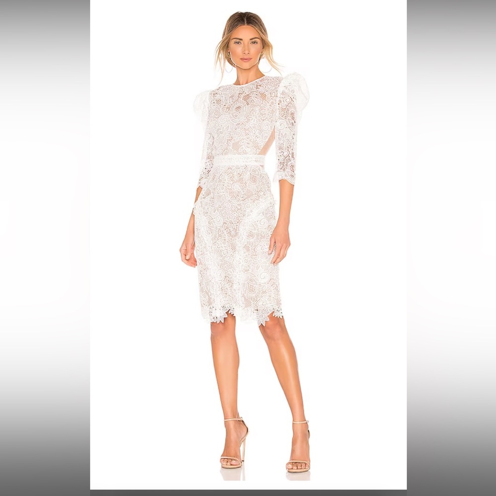 Bronx and Banco White Sheath Dress with Flutter Sleeves